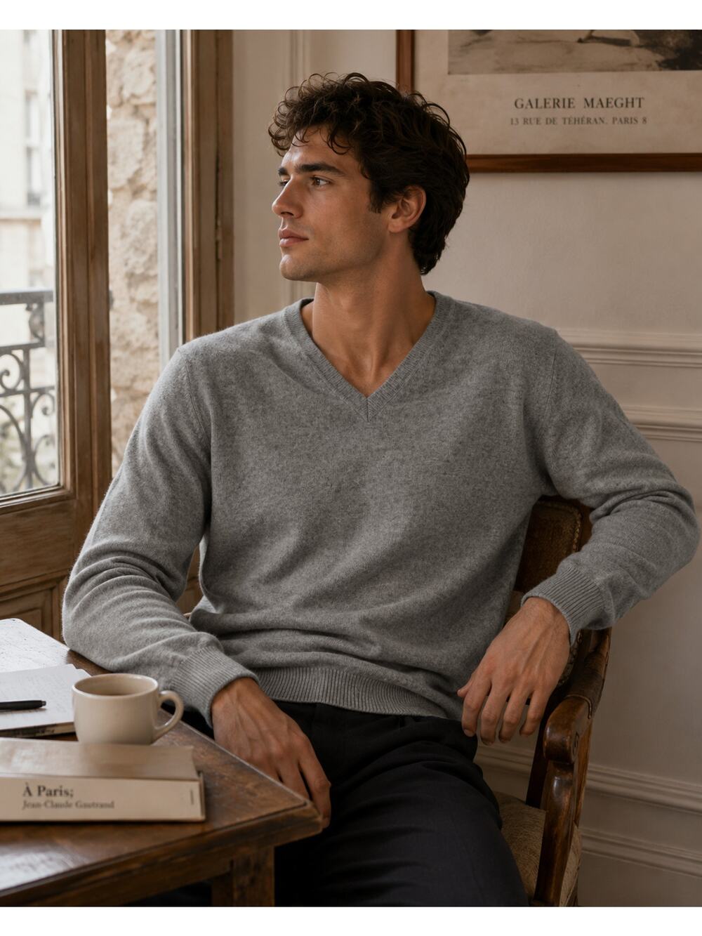 Cashmere Quiet Luxury Sweater Mens XL Gray V Neck Pullover Old Money Knit